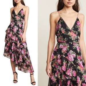 Keepsake The Label Oblivion Midi Ruffle Floral Asymmetrical Dress XL Garden